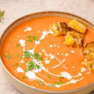 Creamy Roasted Tomato Soup with Grilled Cheese Croutons [Set 1]