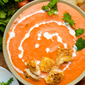 Creamy Roasted Tomato Soup with Grilled Cheese Croutons [Set 2]